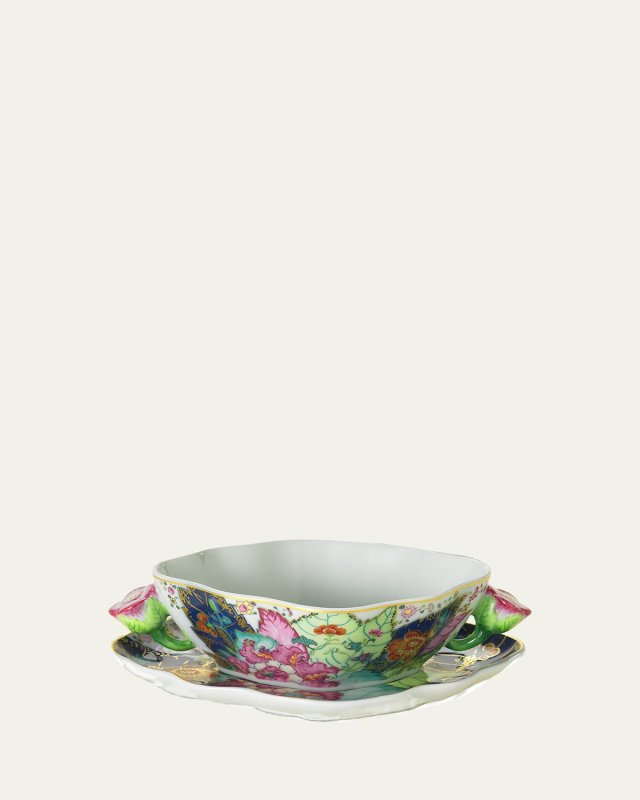 Tobacco Leaf Cream Soup Bowl and Saucer